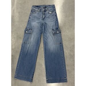American Eagle Super High Rise Baggy Cargo Jeans‎ Womens 00 Wide Leg